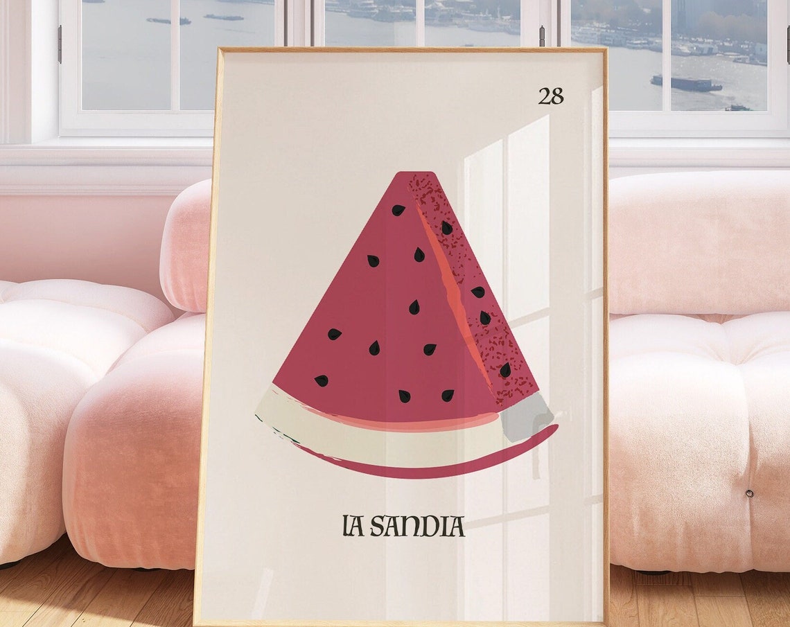 La Sandia Mexican Loteria Card Watermelon Slice Retro Art Poster