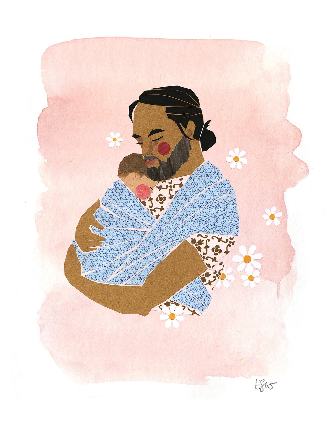 Watercolor Dad Holding Baby Pink Blush Nursery Portrait Print - Image 3