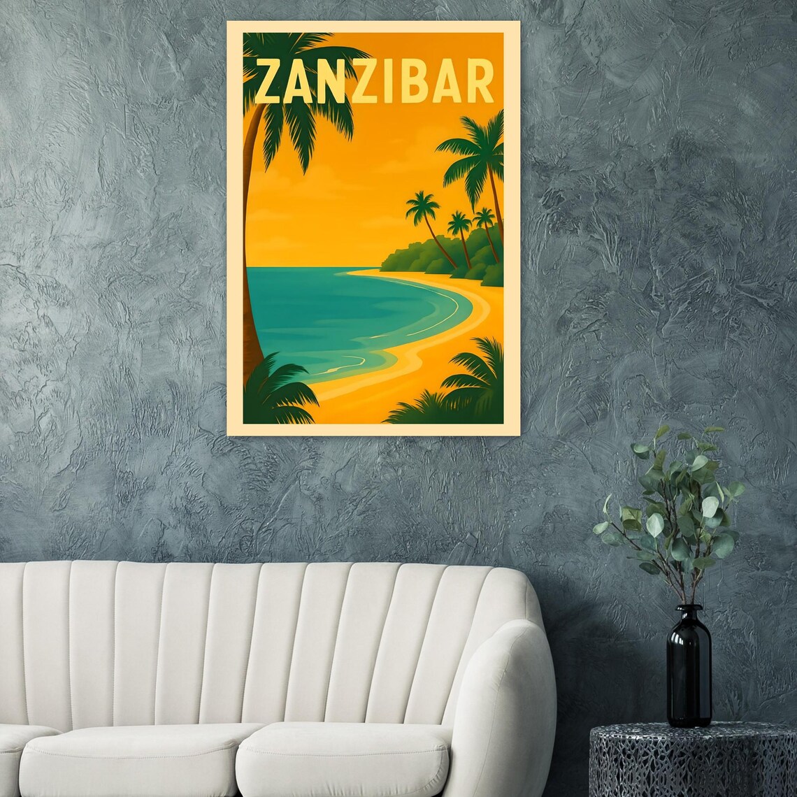 Zanzibar Tanzania Vintage Travel Poster Tropical Beach Palm Sunset