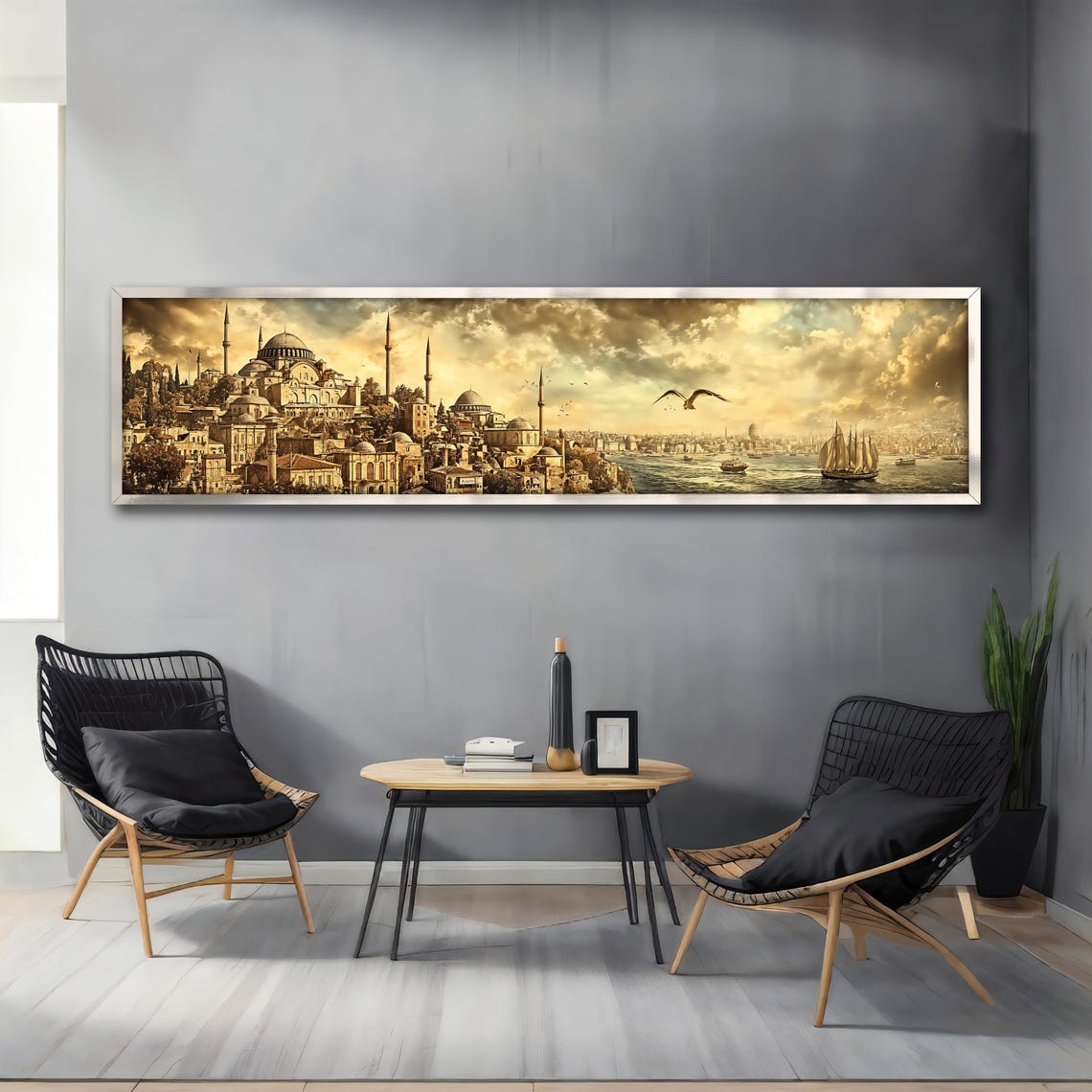 Istanbul Turkey Hagia Sophia Skyline Bosphorus Sepia Panoramic Poster - Image 4