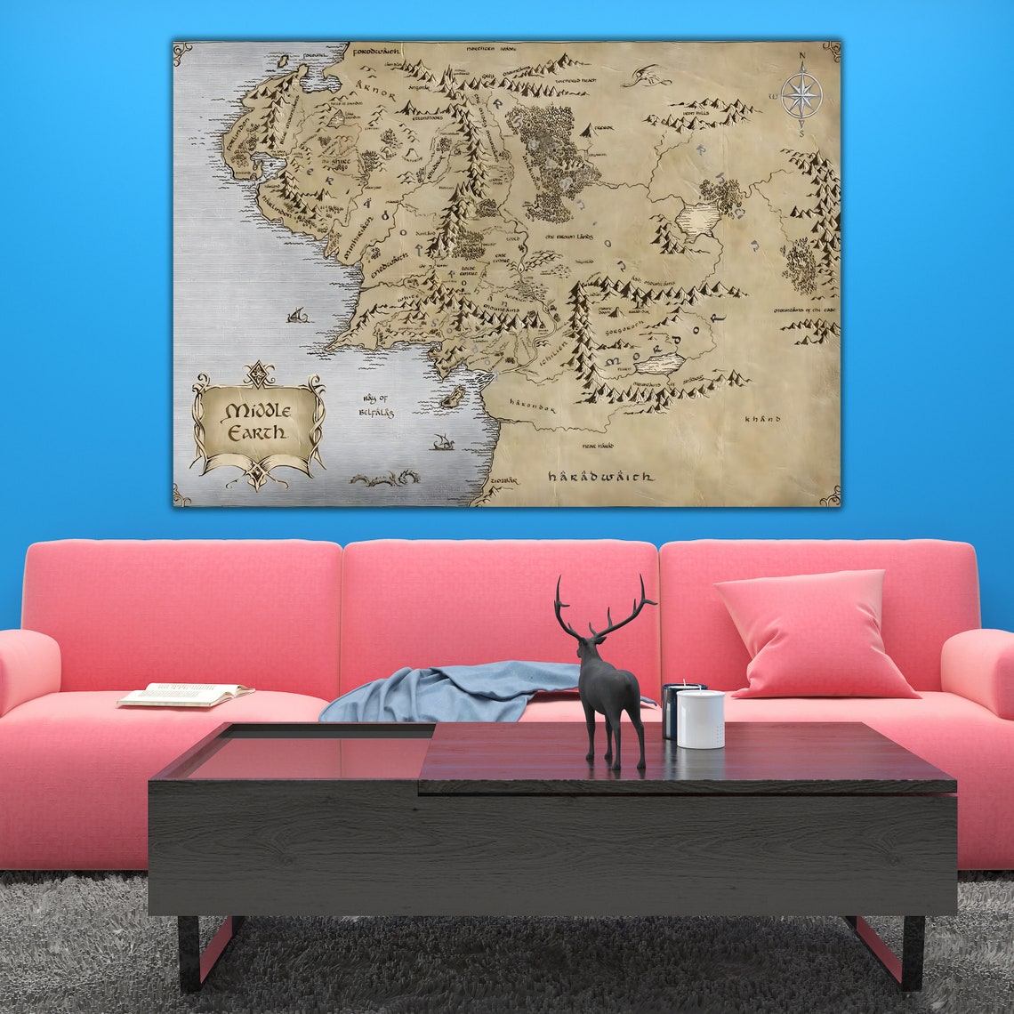 Middle Earth Fantasy Map Vintage Lord Of The Rings Antique Map Poster - Image 2