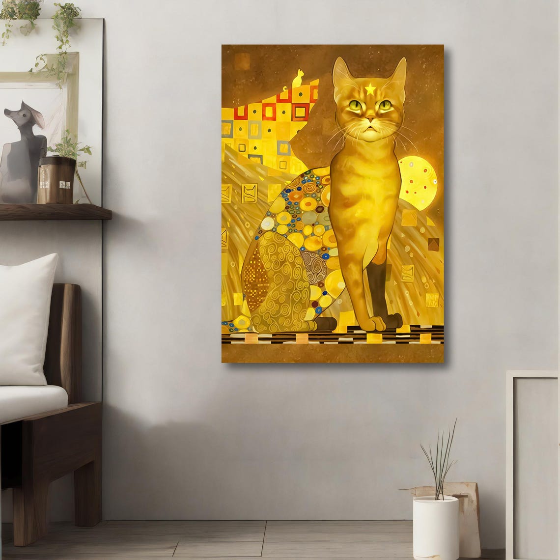 Golden Cat Klimt Inspired Art Modern Feline Wall Decor Stunning Home Decor Ready To Hang Unique Gift - Image 4
