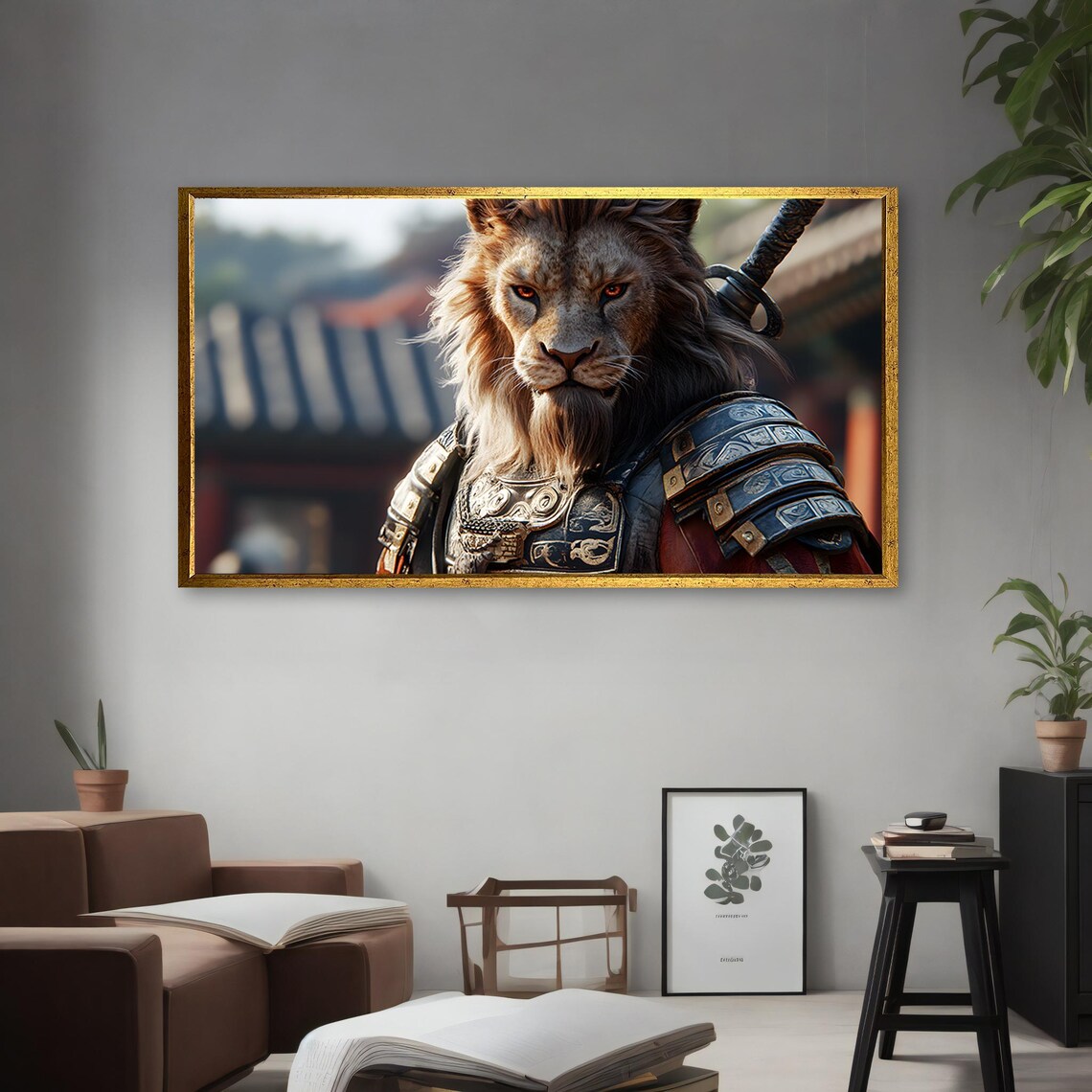 Samurai Lion Warrior in Armor Katana Fantasy Animal Portrait Wall Art Poster - Image 4