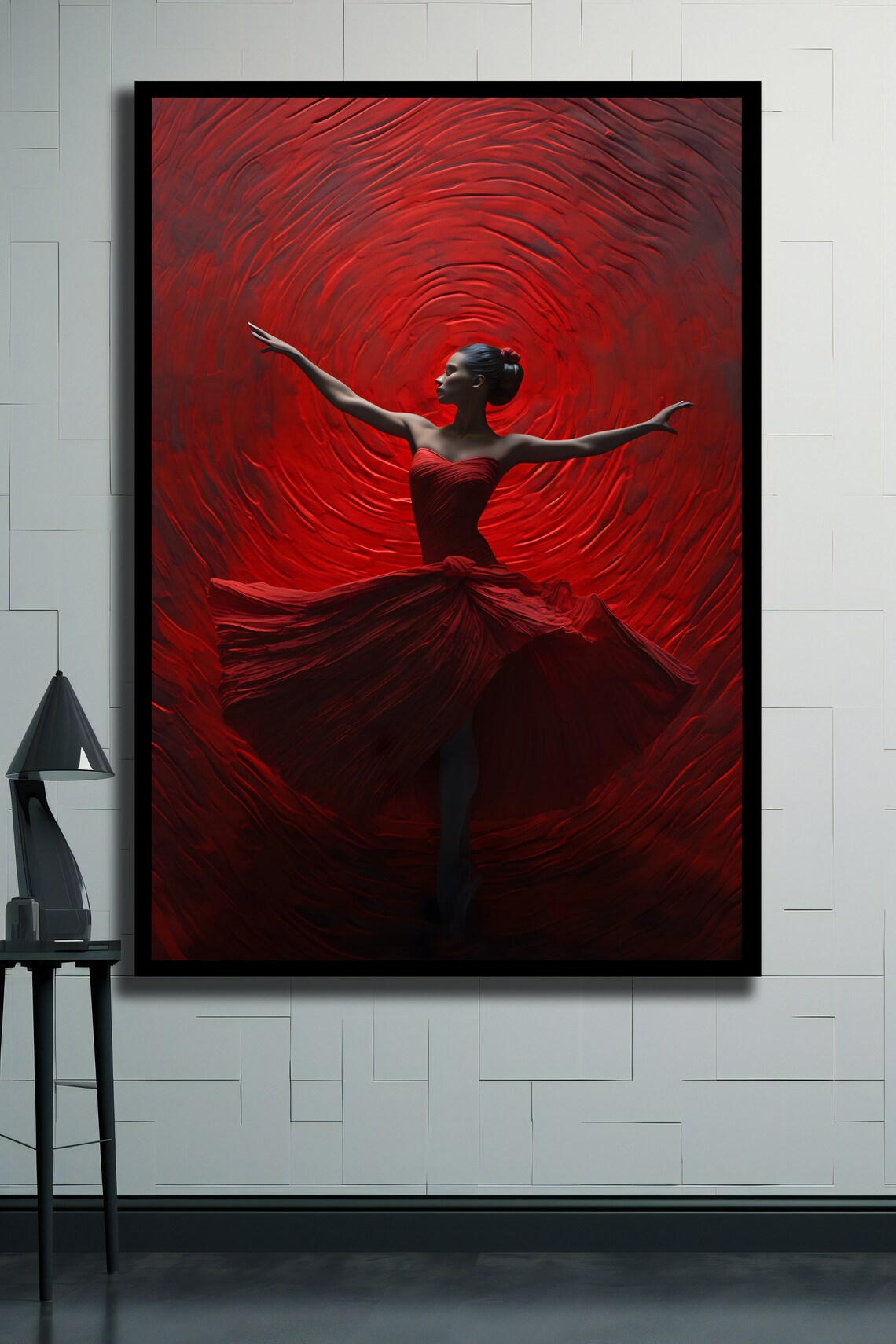 Ballet Dancer In Red Dress Spinning On Swirling Red Vortex Art Poster - Image 2