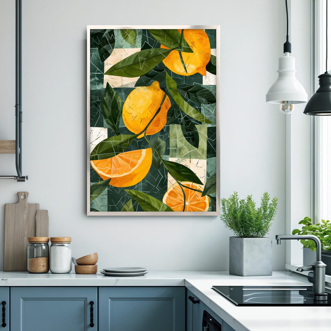 Lemon and Orange Citrus Branches Modern Botanical Kitchen Wall Art - Image 3