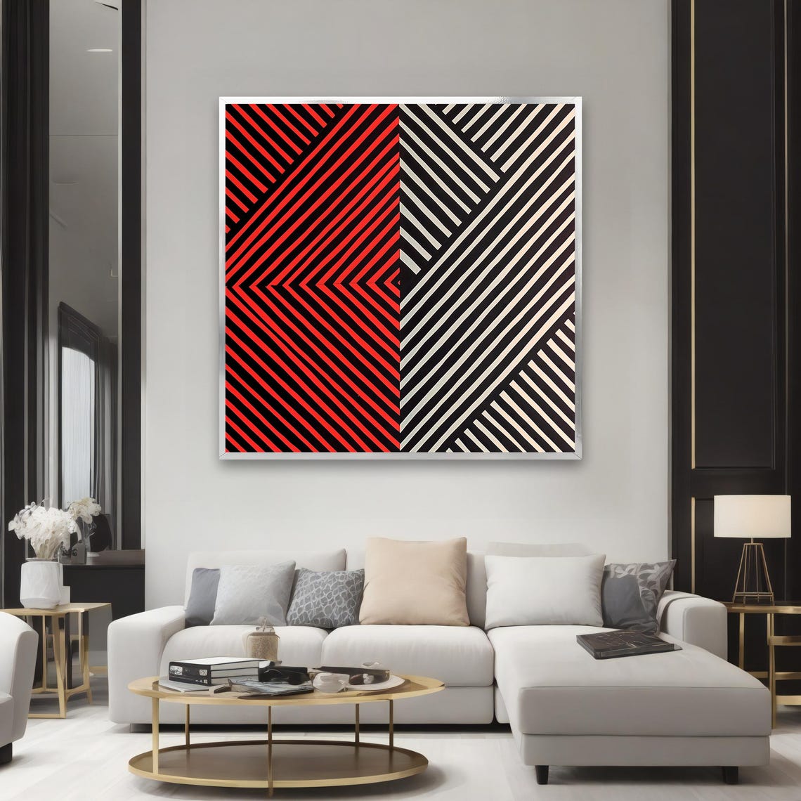Bold Geometric Art Modern Framed Wall Decor Red And Black Striped Pattern Art Ready To Hang Unique Home Accent - Image 2