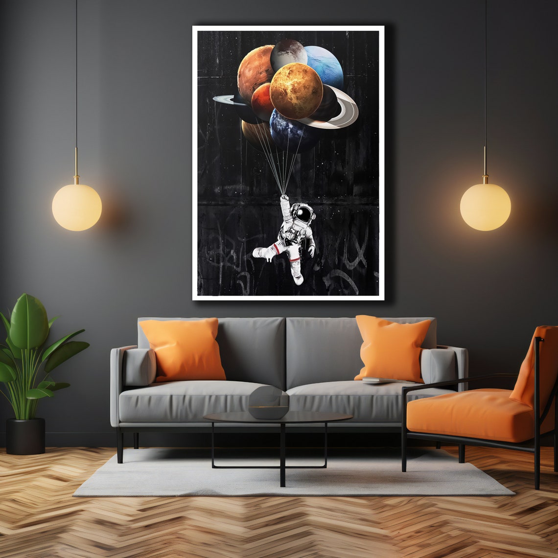 Astronaut Floating With Planet Balloons Surreal Space Art Poster - Image 3