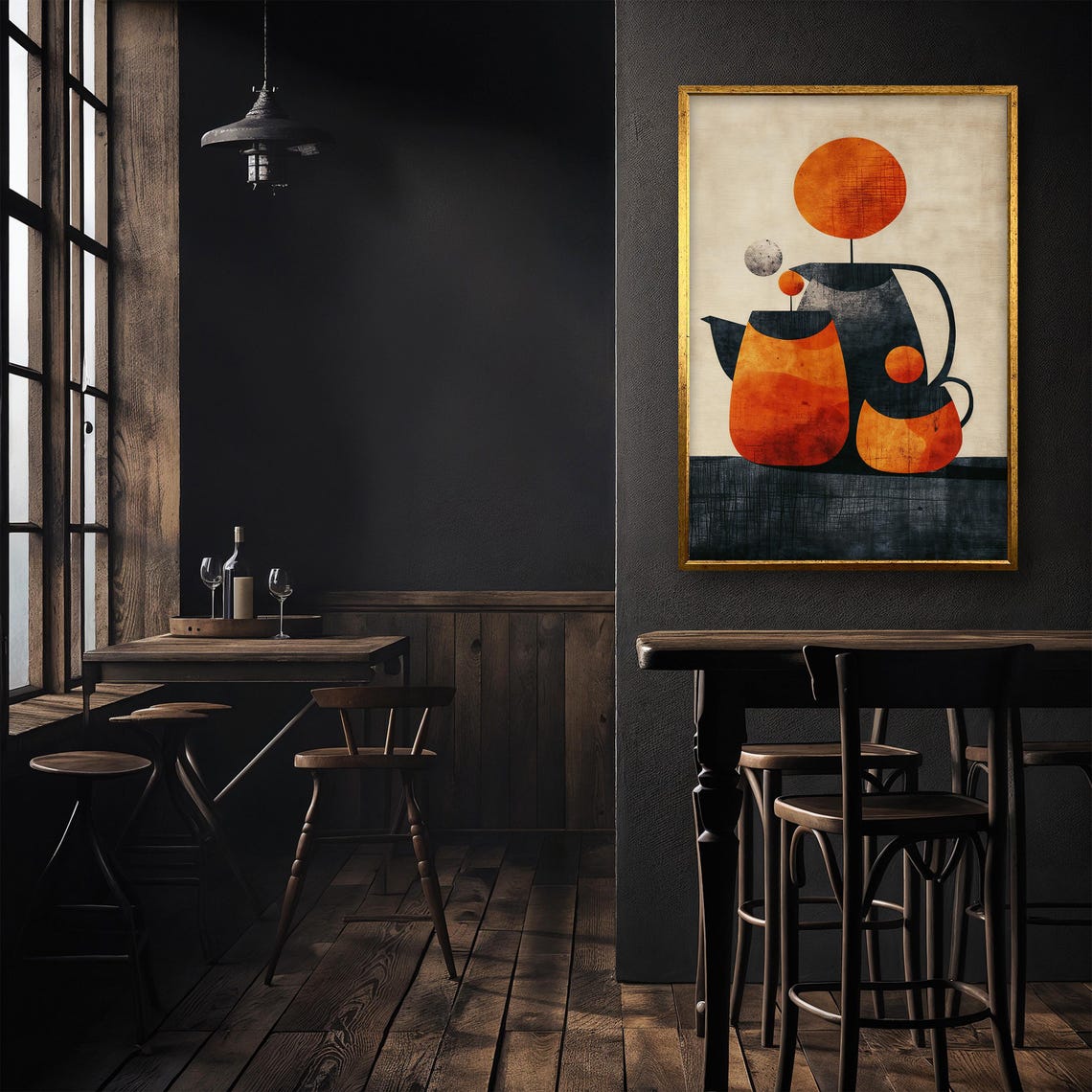 Abstract Mid Century Modern Teapot And Cup Wall Art Vintage Geometric Kitchen Decor Unique Gift - Image 4