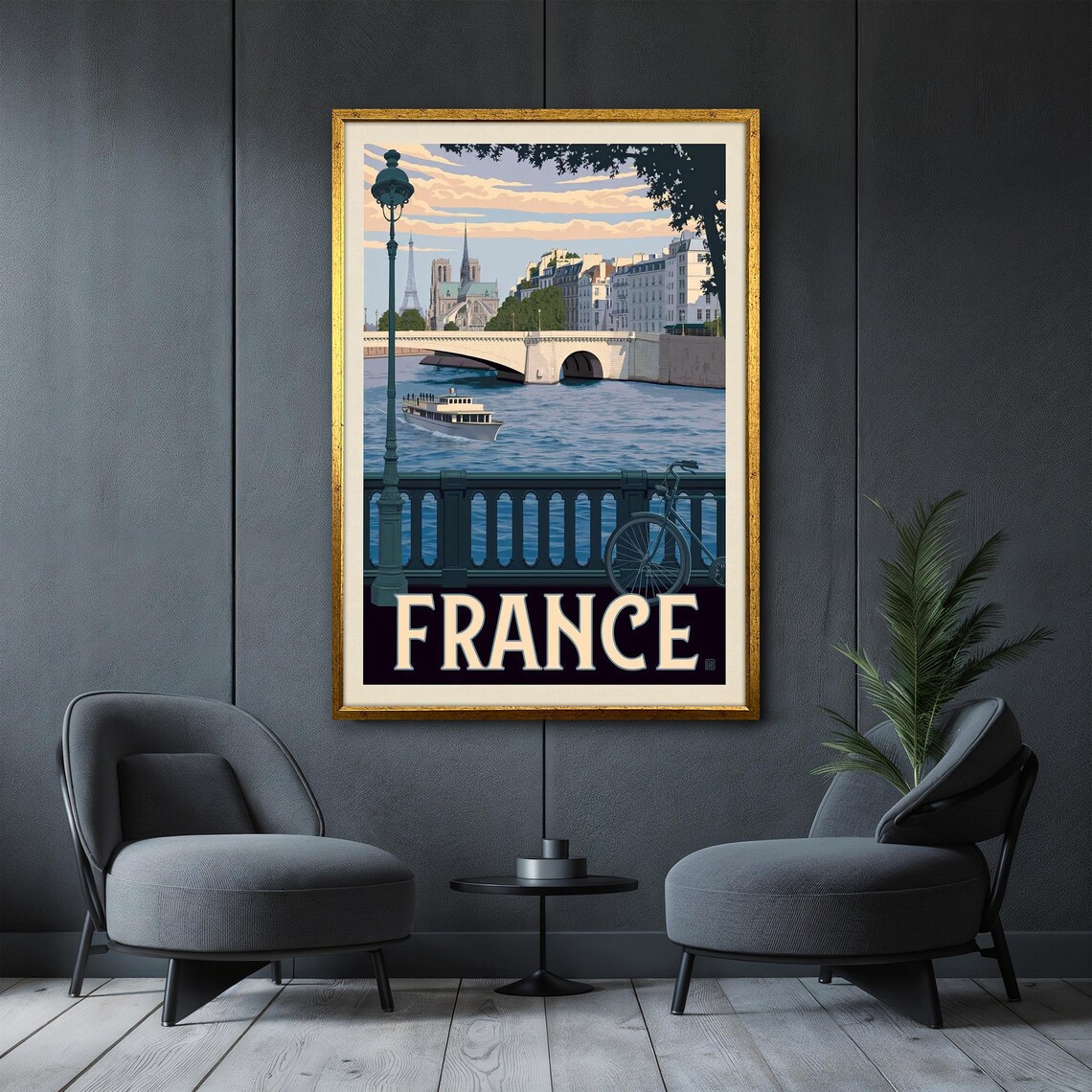 Vintage France Seine River Notre Dame Bridge Retro Travel Poster - Image 4