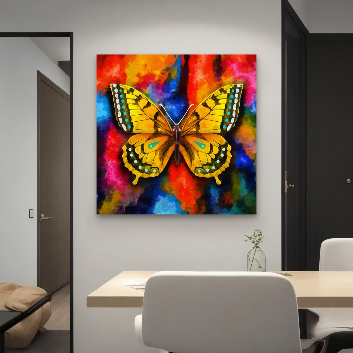 Vibrant Yellow Butterfly Colorful Abstract Background Art Print - Image 4