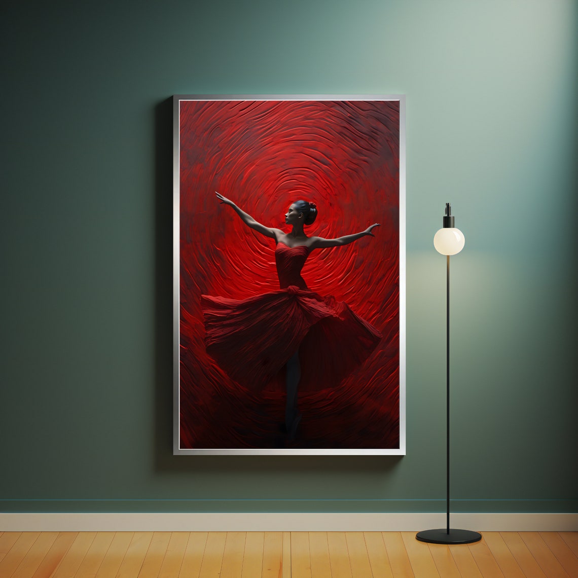 Ballet Dancer In Red Dress Spinning On Swirling Red Vortex Art Poster - Image 4