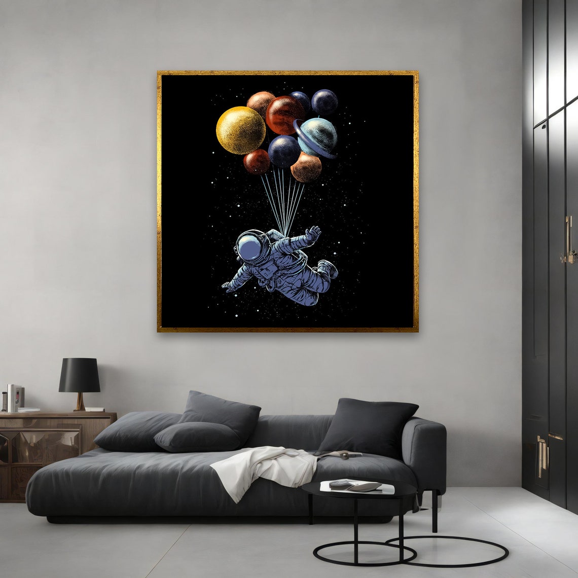 Astronaut Floating Planet Balloons Whimsical Space Adventure Art Print - Image 2