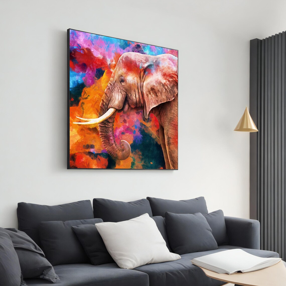 Vibrant Colorful Elephant Abstract Wildlife Painting Bold Nature Wall Poster