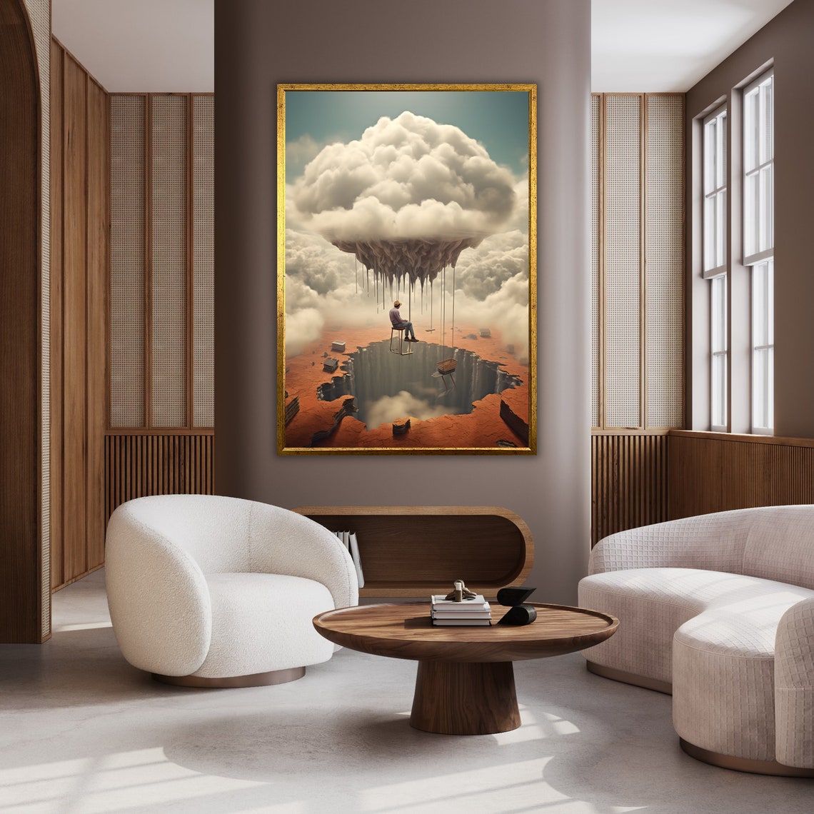 Flying With Man Clouds Surrealism Artwork Surreal Wall Decor Flying Man Surreal Print Ready To Hang Gift - Image 2