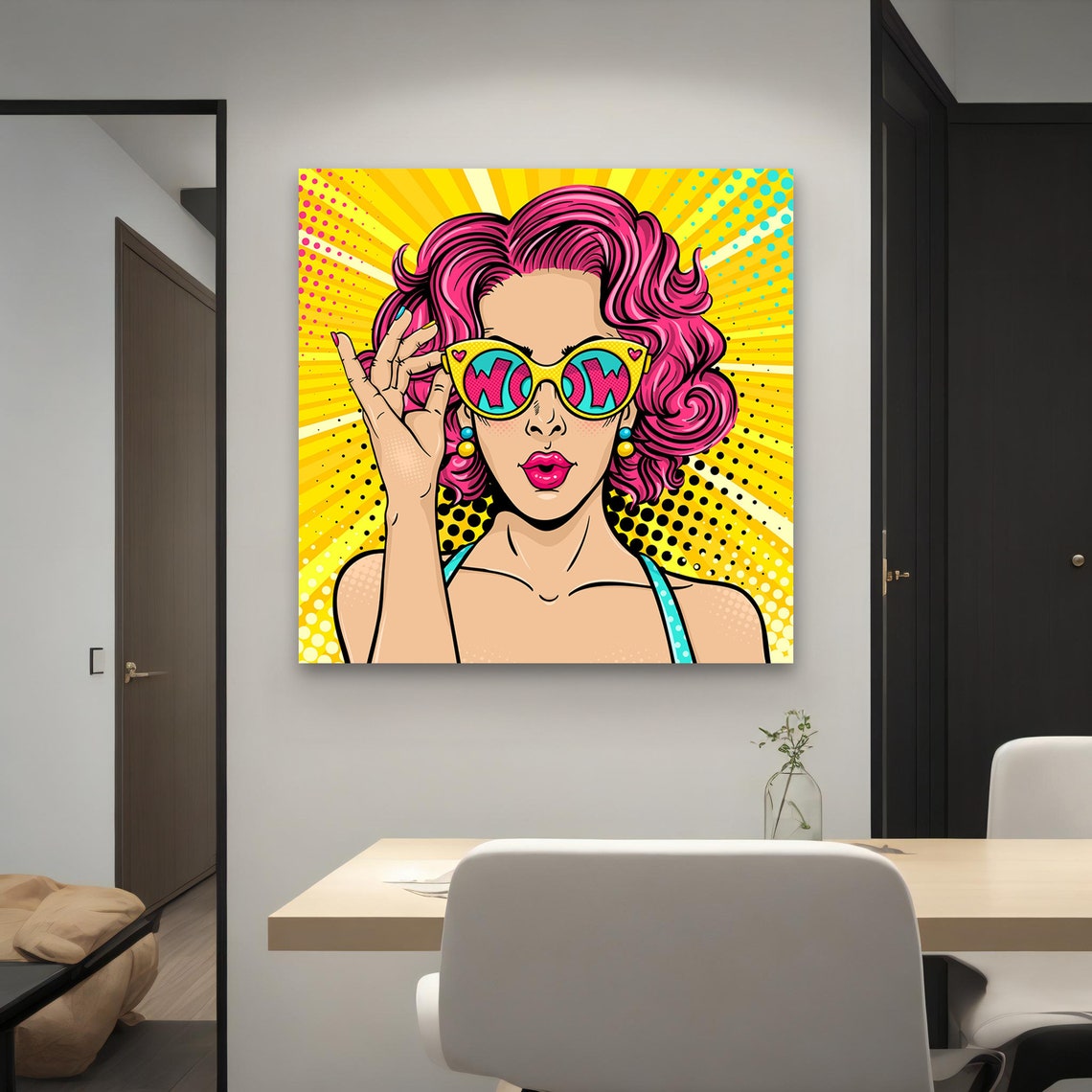 Pop Art Woman Pink Hair WOW Sunglasses Retro Comic Style Wall Art - Image 4