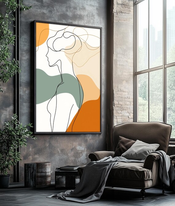 Minimalist Line Art Woman Terracotta Boho Abstract Face Poster