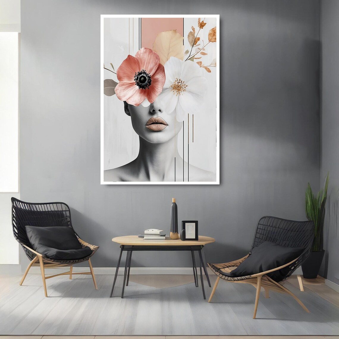 Floral Face Woman Poppy Blossom Minimalist Feminine Art Poster - Image 2