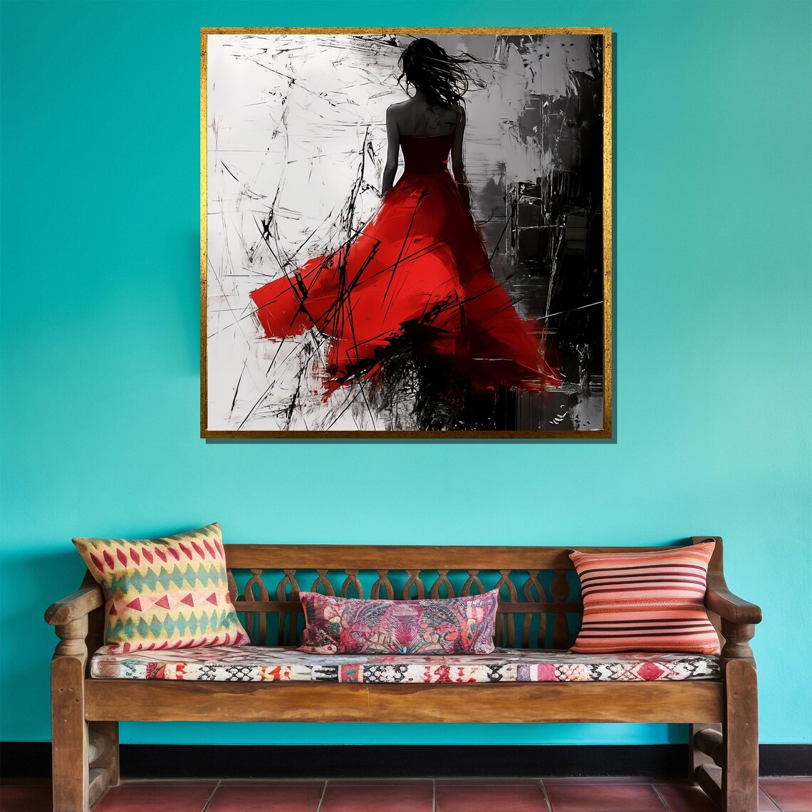 Woman in Red Dress Abstract Painting Bold Expressive Female Silhouette Poster - Image 4