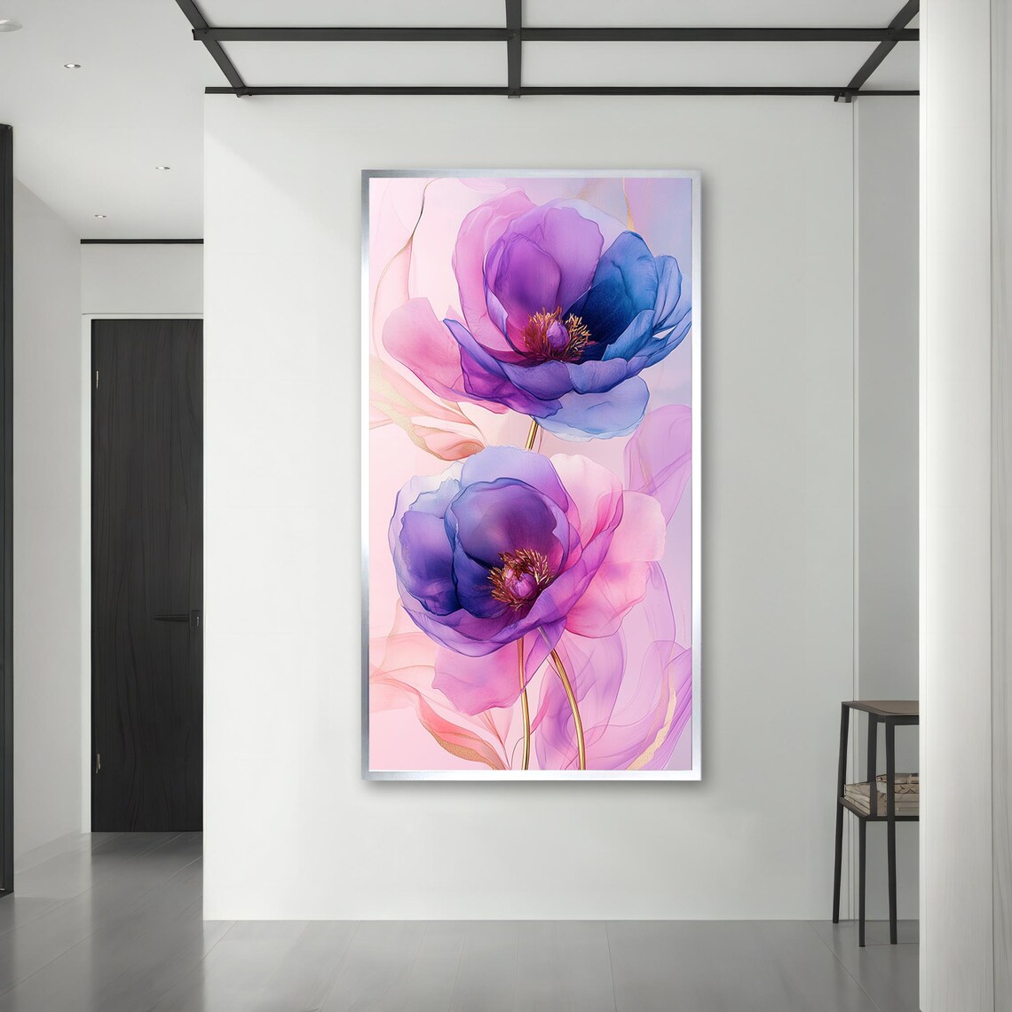 Purple Pink Blue Abstract Floral Watercolor Blooms Modern Art Poster - Image 3