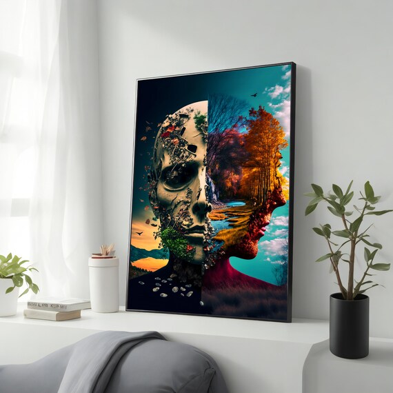 Surreal Art Four Seasons Print Ready To Hang Wall Art Unique Surrealism Artwork Unique Gift Living Room Decor