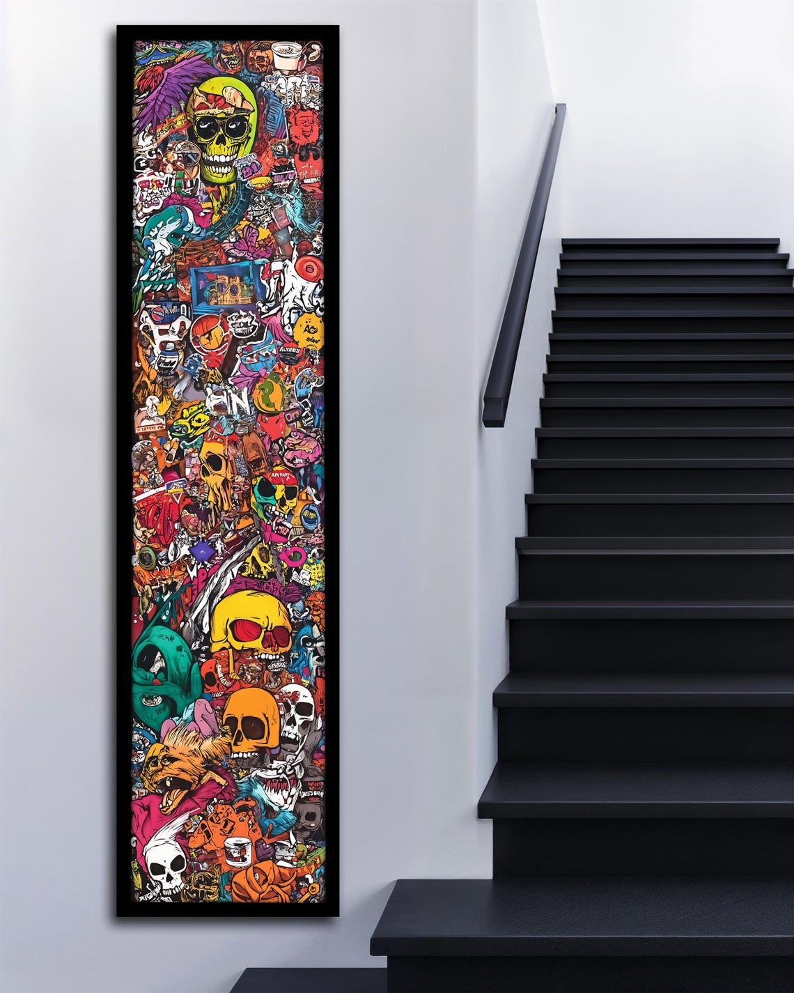 Colorful Skull Graffiti Collage Urban Street Art Vertical Poster - Image 3