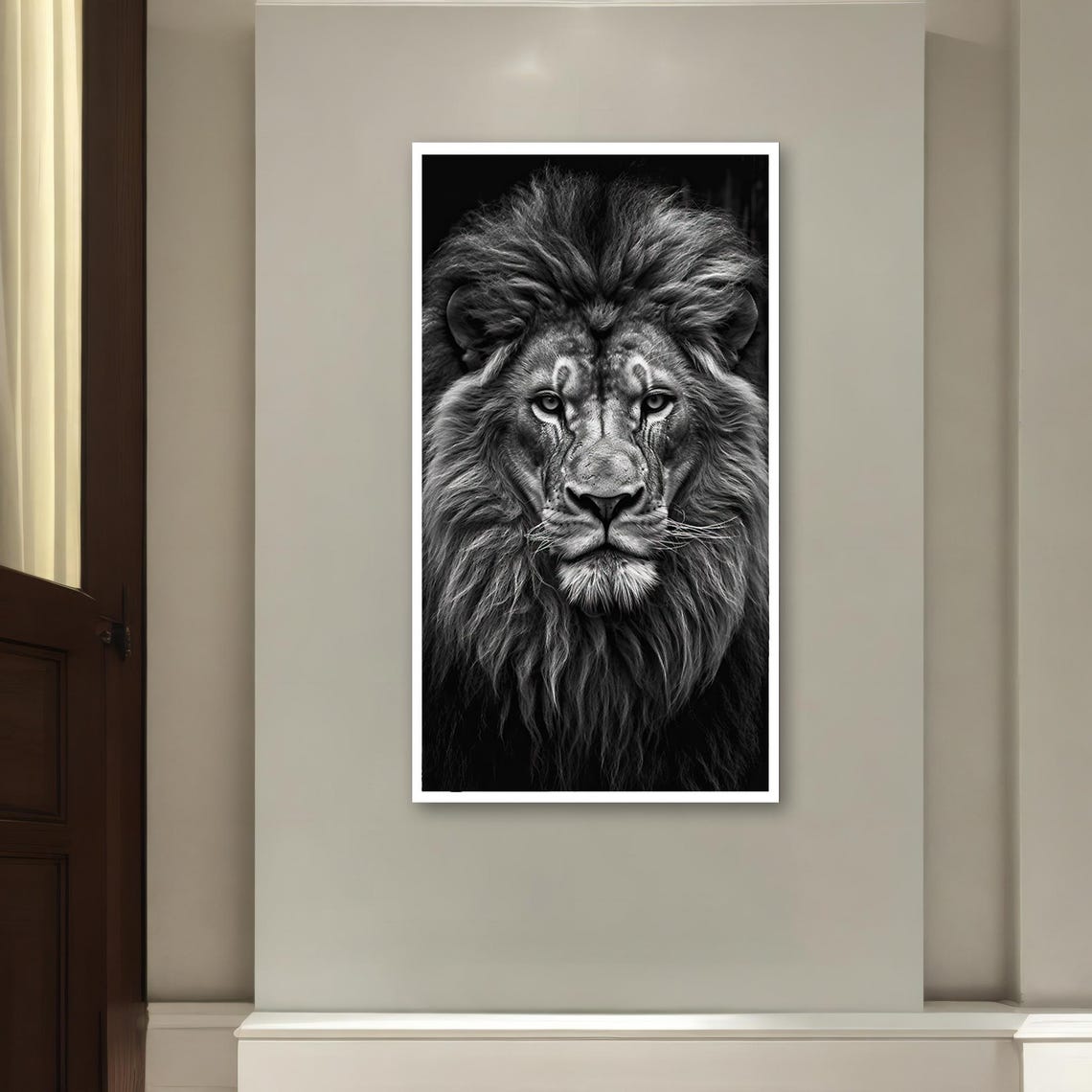 Majestic Black White Lion Portrait Dramatic Mane Wall Poster - Image 2