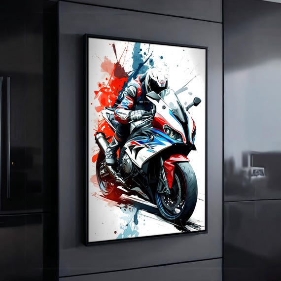 Modern Motorcycle Print High Speed Sports Bike Artwork Motorcycle Wall Art Colorful Wall Decor Gift For Motorcycle Enthusiasts