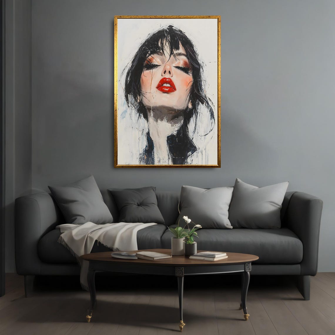 Expressionist Woman Red Lips Brushstroke Modern Portrait Poster - Image 4