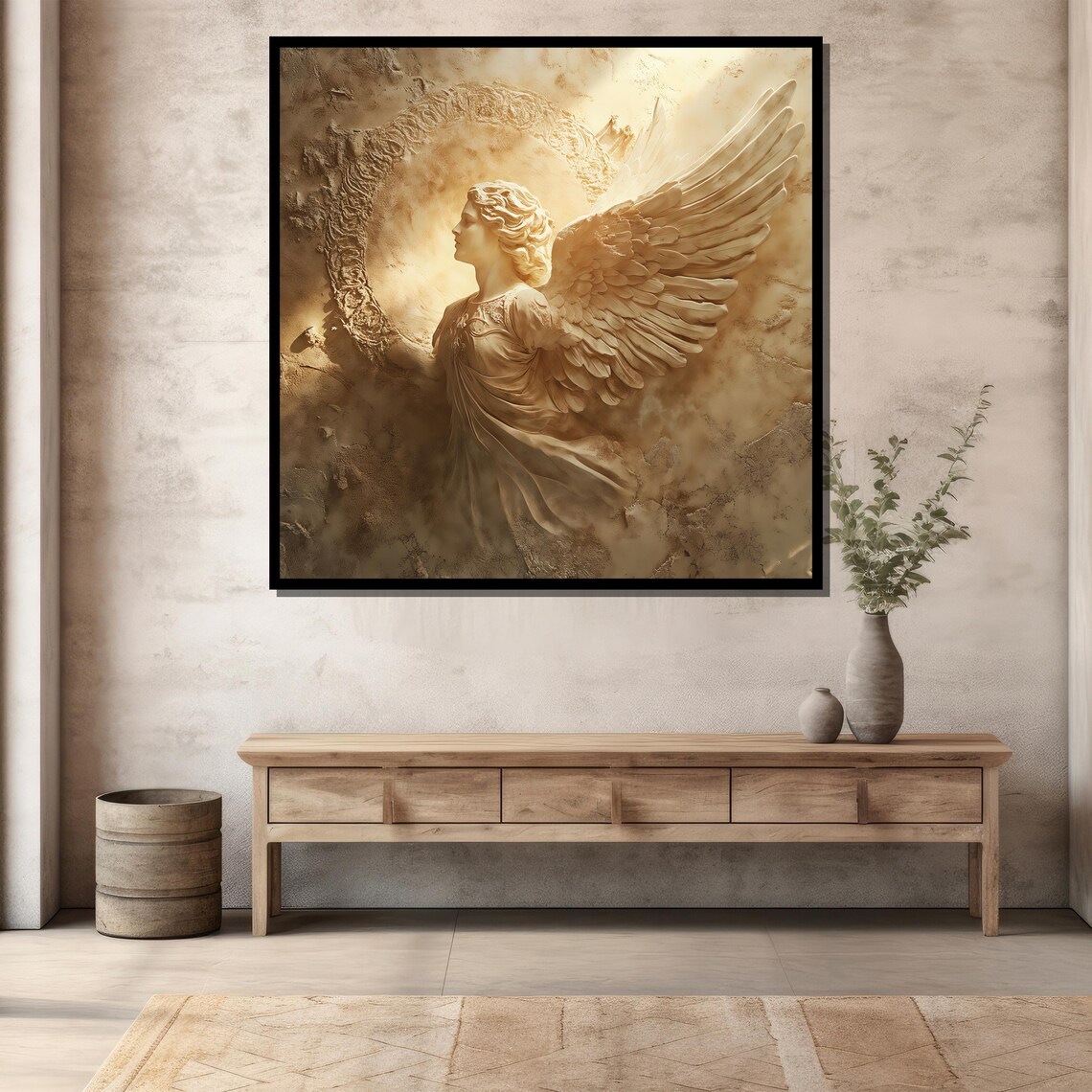 Celestial Angel Sculpture Relief Painting Golden Heavenly Guardian Wall Poster - Image 3