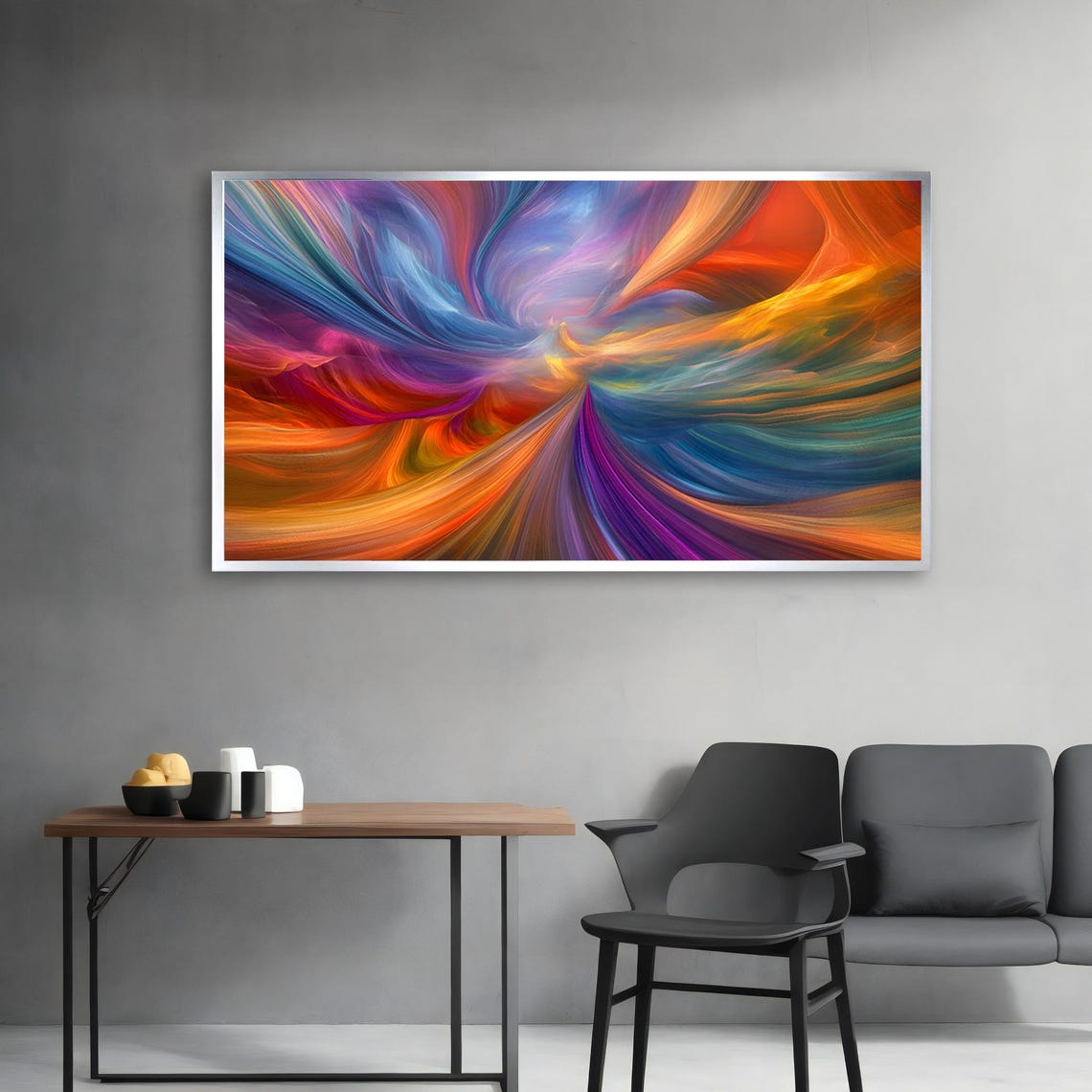 Vibrant Multicolor Silk Swirl Waves Abstract Painting Wall Art Poster - Image 3
