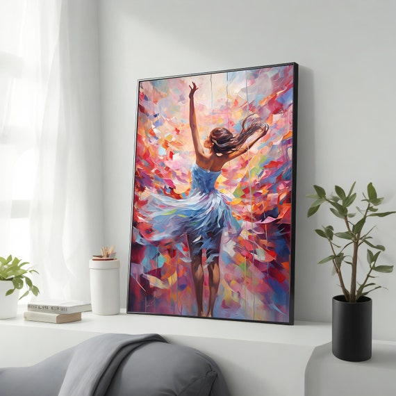 Woman In Dancing White Dress Print Ready To Hang Framed Wall Art Dancing Poster Artwork Gift Modern Wall Decor Dance Art Print