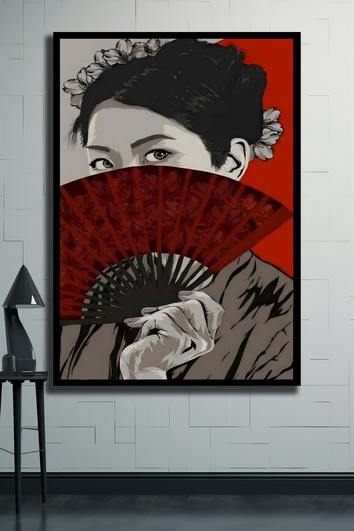 Japanese Woman Wall Art Woman Art Print Geisha Painting Ready To Hang Framed Artwork Girl Room Decor Gift - Image 2