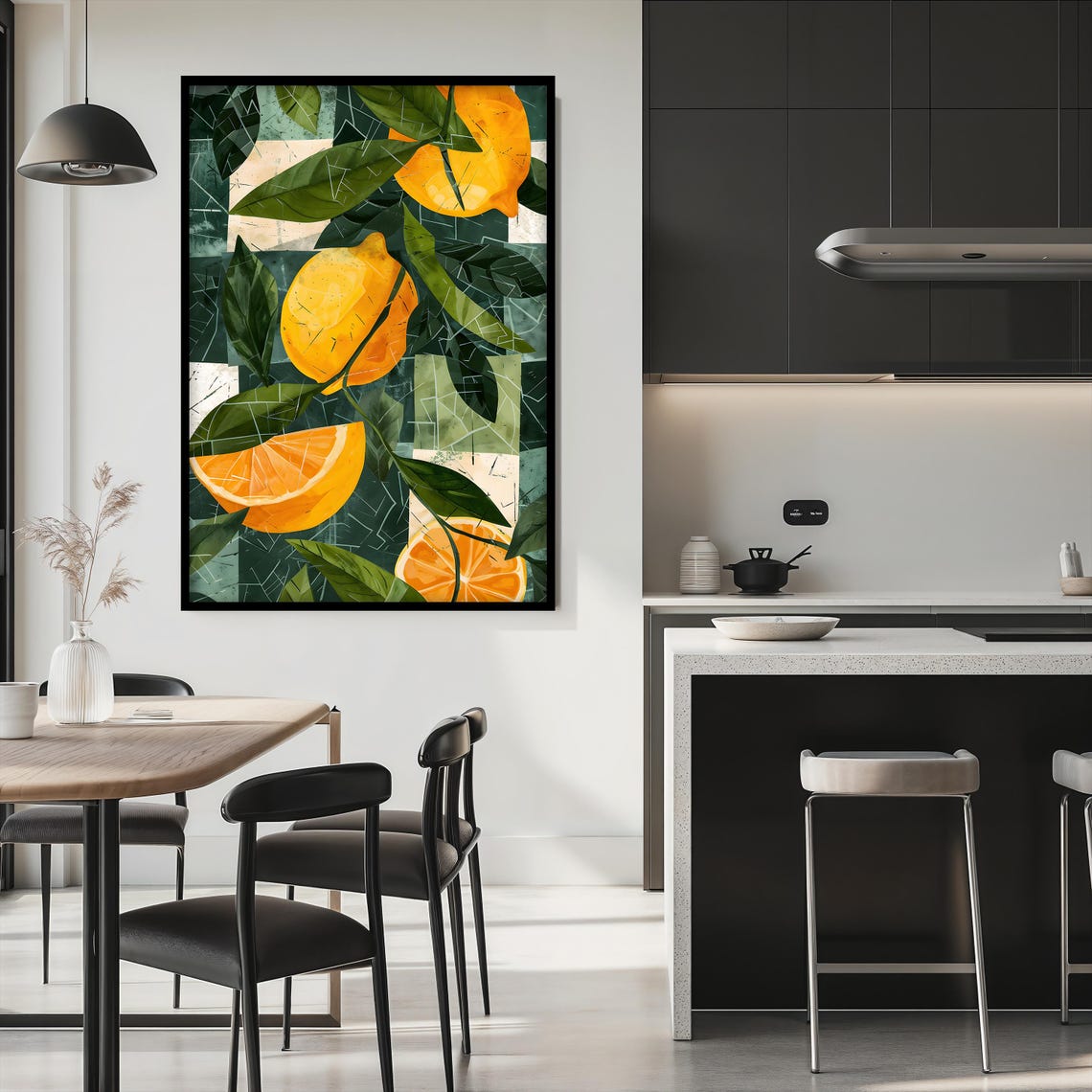 Lemon and Orange Citrus Branches Modern Botanical Kitchen Wall Art - Image 2
