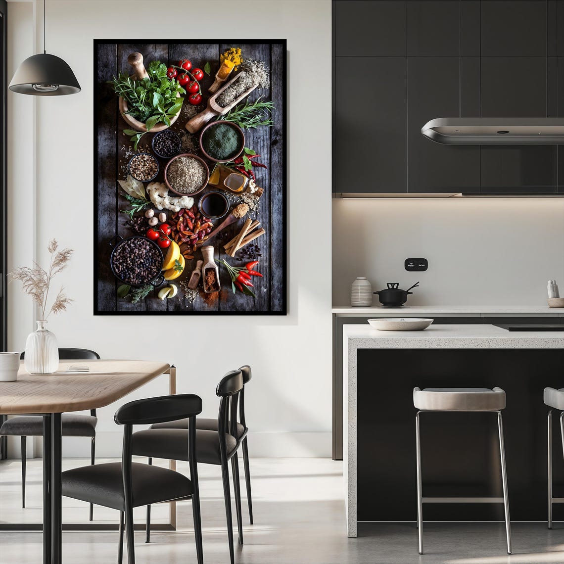 Rustic Culinary Herbs Spices Flat Lay Farmhouse Kitchen Wall Art Print - Image 2