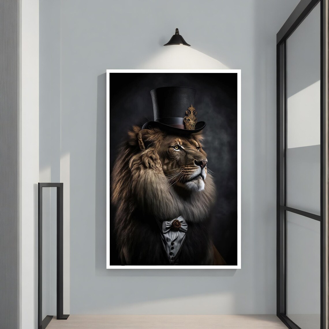 Dapper Lion In Top Hat And Bow Tie Gentleman Animal Portrait Wall Poster - Image 2