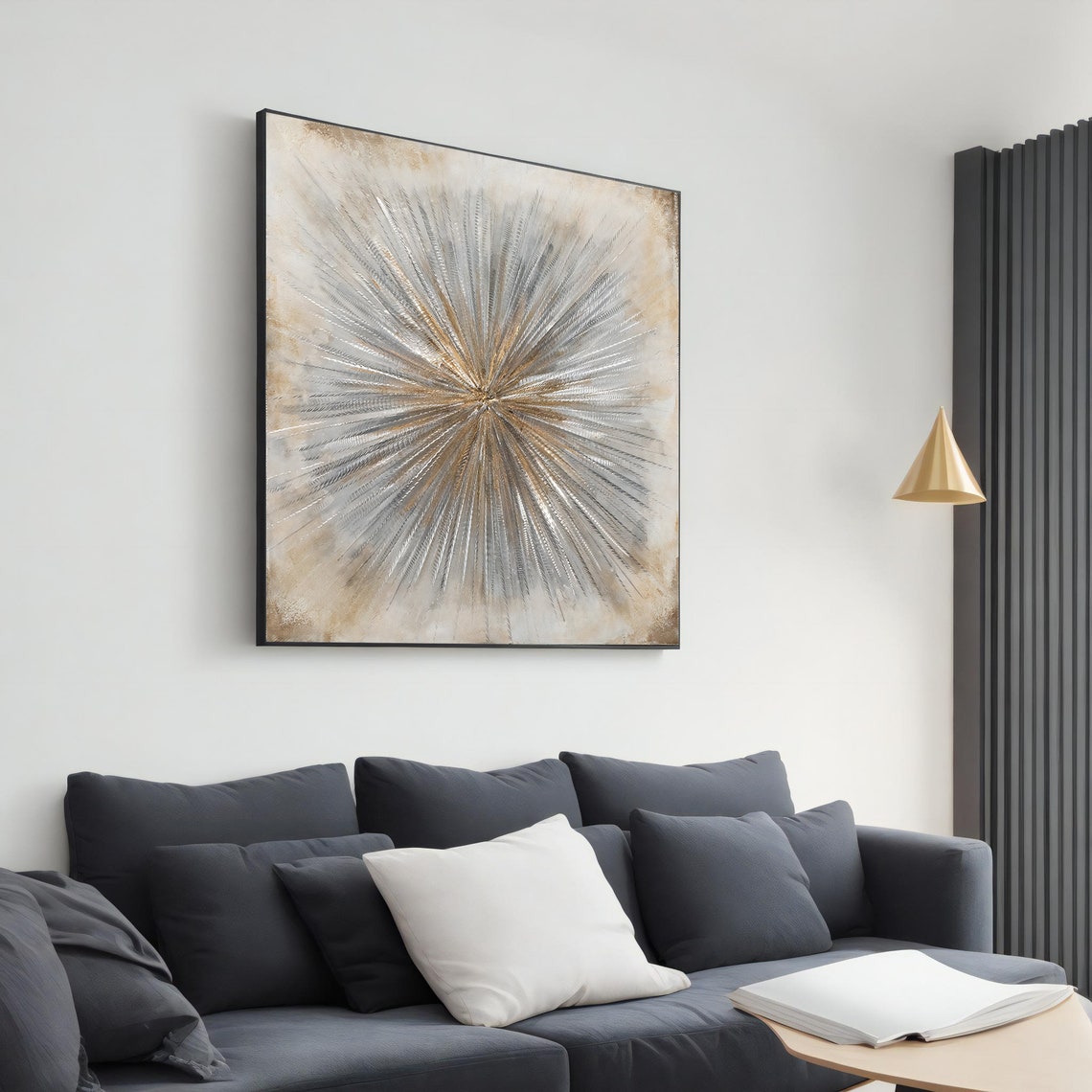 Gold Silver Sunburst Burst Metallic Abstract Modern Art Print