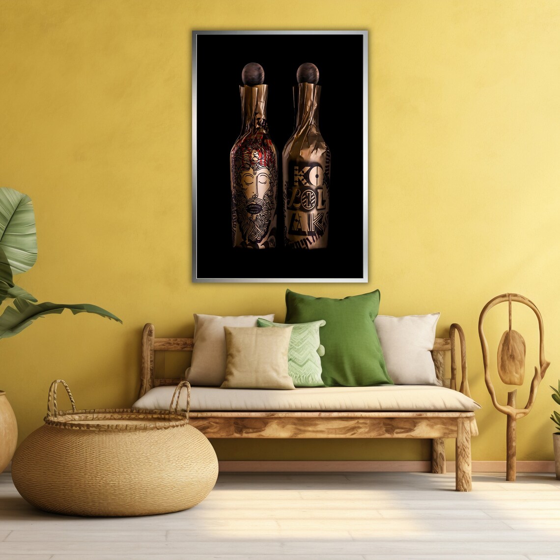 Black And Gold Bottle Print Ready To Hang Artwork Modern Home Decor Unique Gift Idea Gold Home Decor Bottle Wall Art - Image 3