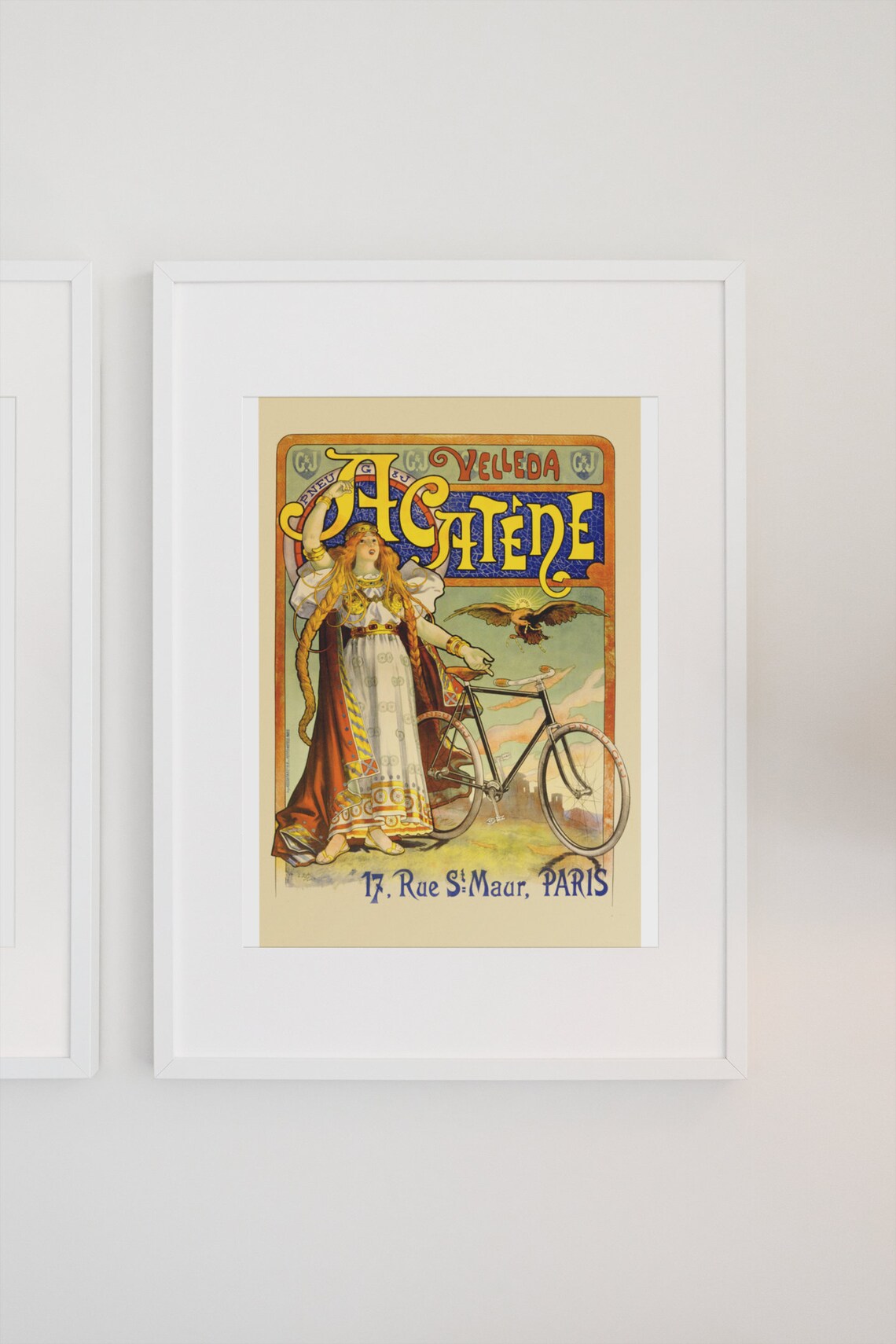 Acatene Velleda Bicycle Goddess 1890s French Art Nouveau Poster - Image 3