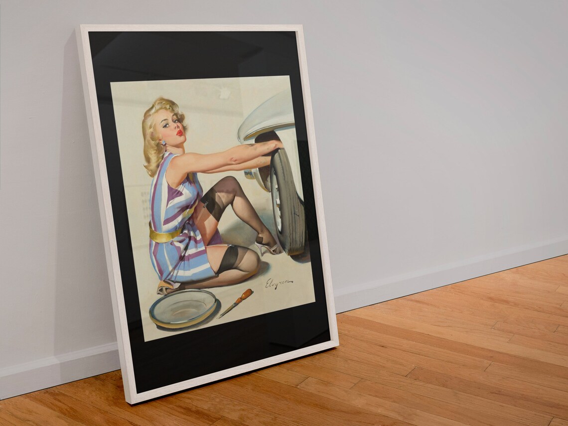 Gil Elvgren Quick Change Auto Repair Tire Vintage Pinup Poster - Image 4