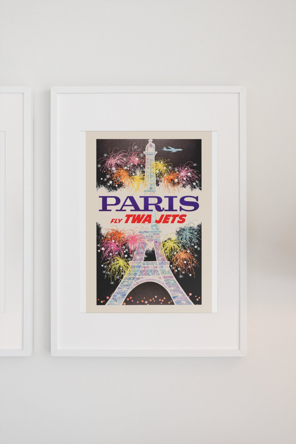 TWA Fly TWA Jets Paris Eiffel Tower Fireworks 1960s Airline Poster - Image 3