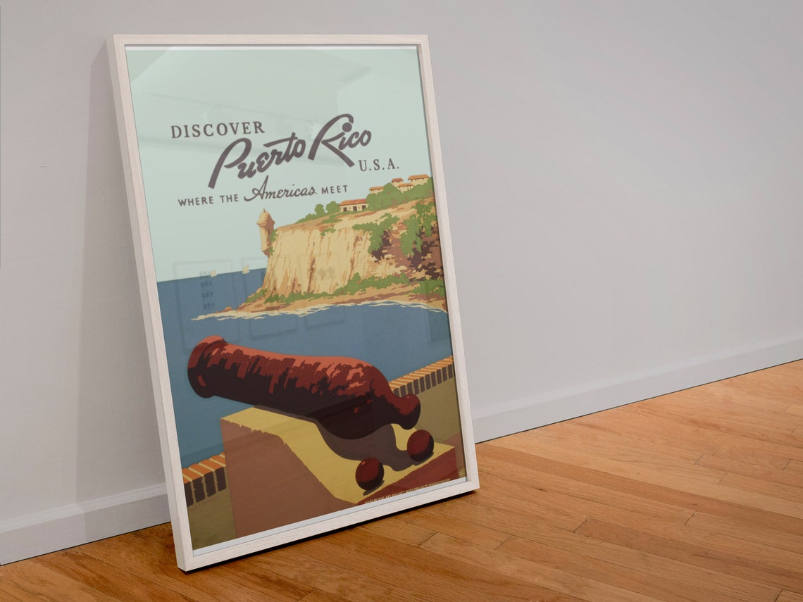 Discover Puerto Rico USA Vintage Travel Poster El Morro Cannon View - Image 4