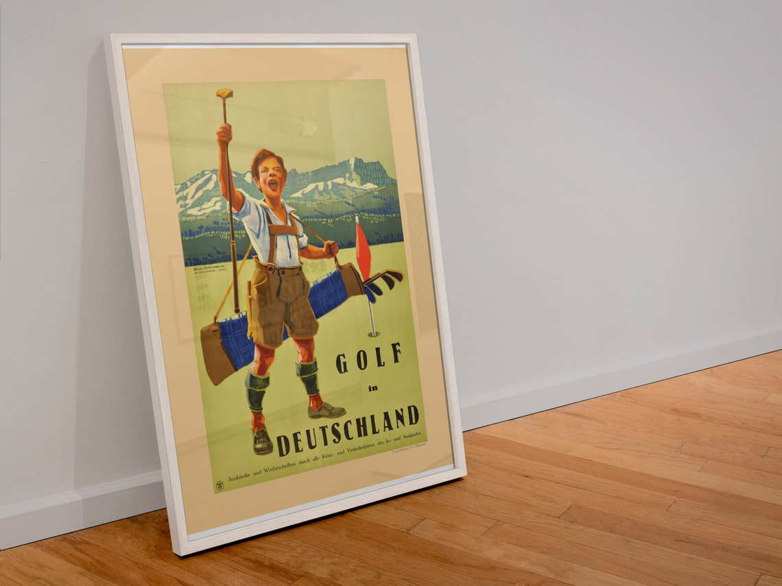 Golf In Deutschland Alps Bavarian Caddie Vintage Travel Poster - Image 4