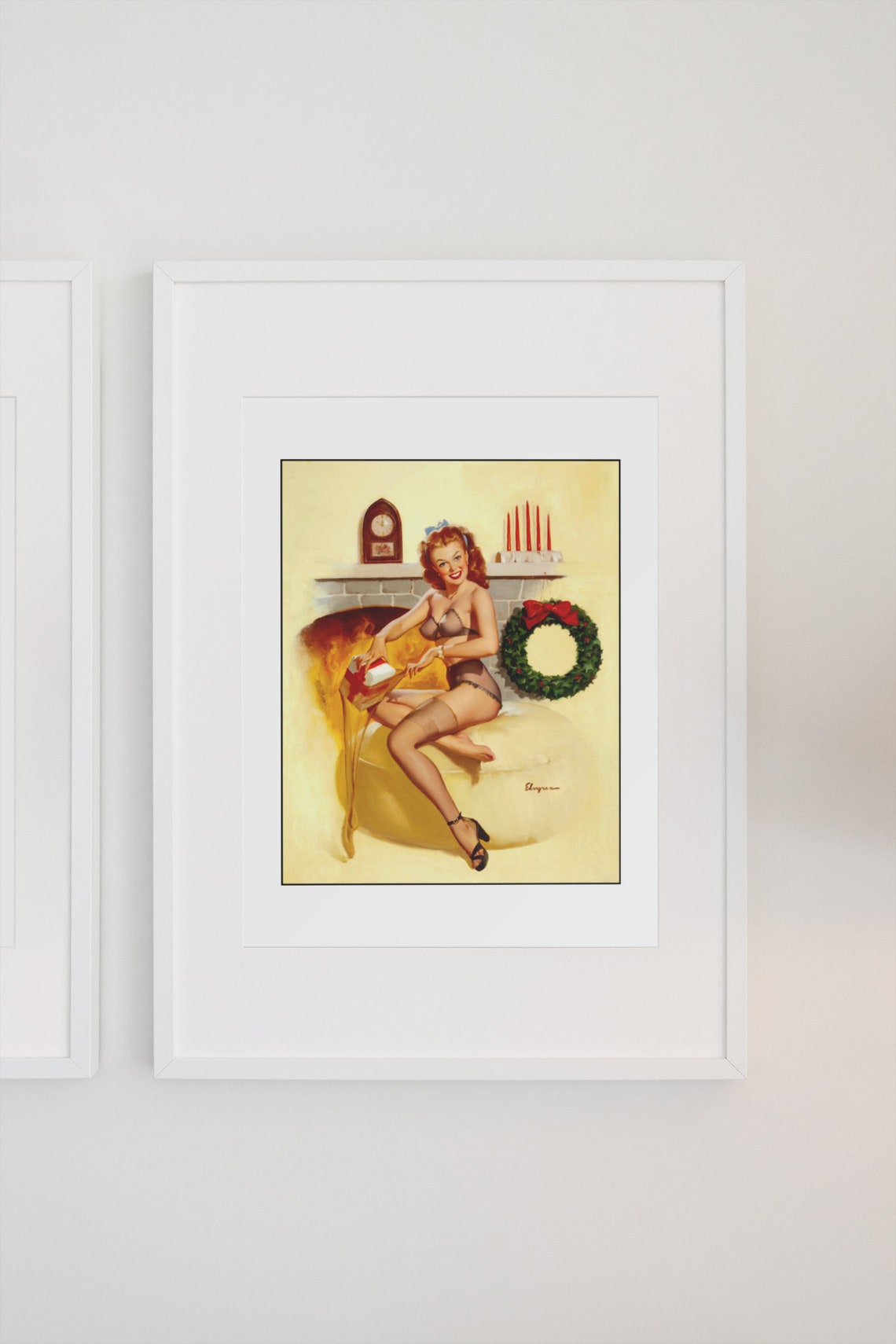 Gil Elvgren Stocking Stuffer Christmas Fireplace Pin-Up Poster - Image 3