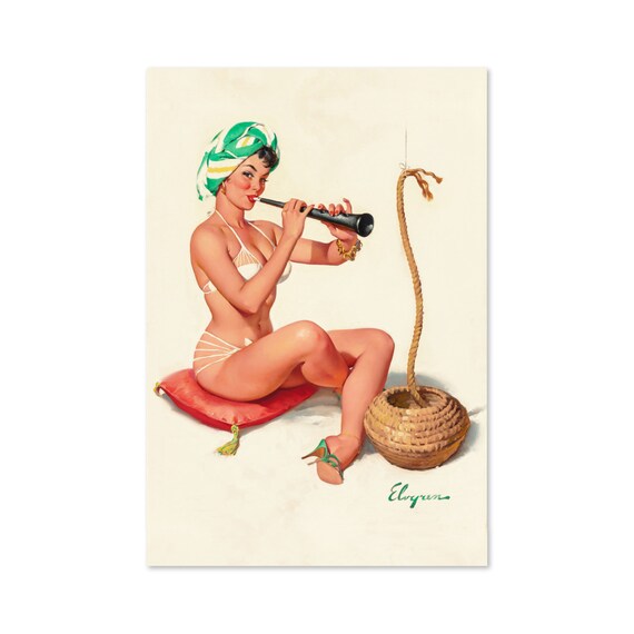 Gil Elvgren Snake Charmer Flute Rope Basket Pin-Up Art Poster