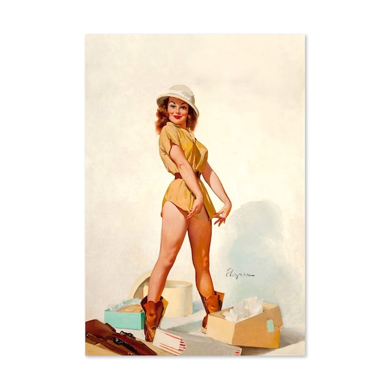 Elvgren Fit to Kill Safari Huntress Pin Up Girl Rifle Vintage Poster