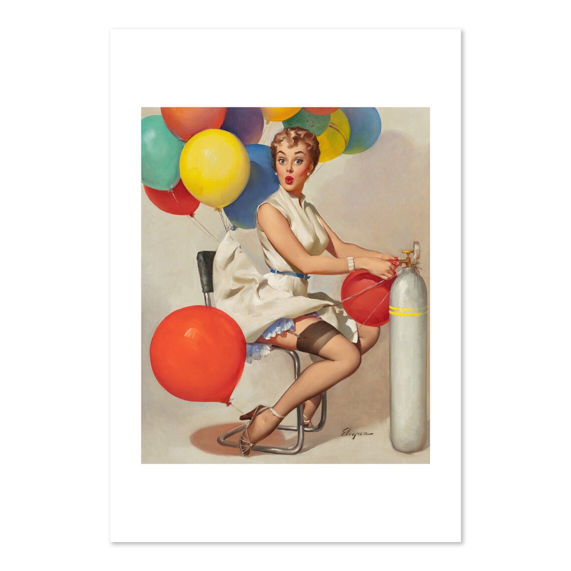 Gil Elvgren Taking Off Helium Balloon Inflation Pin Up Girl Poster