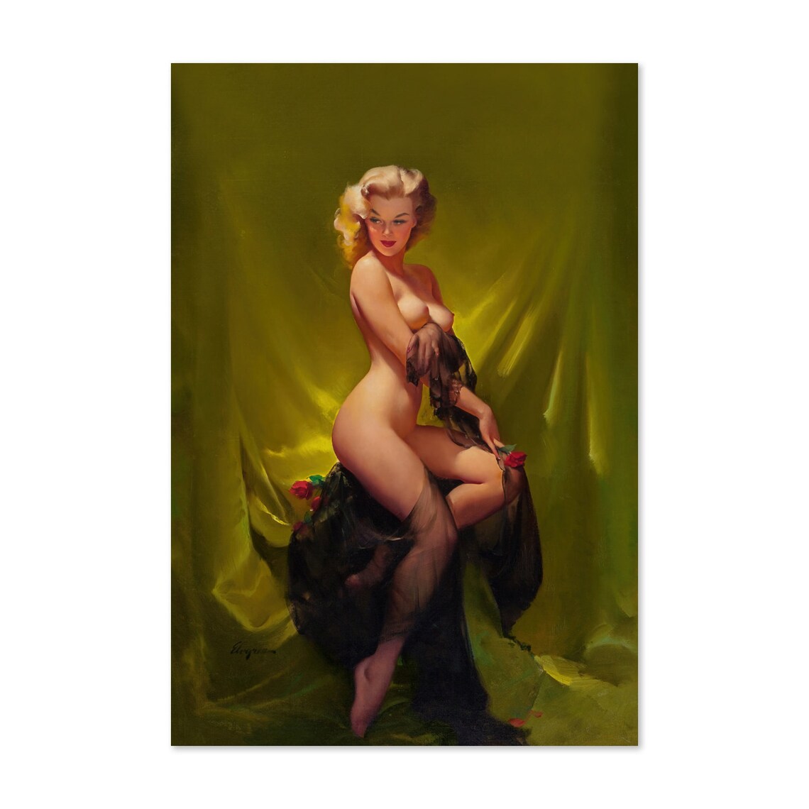 Golden Beauty Vintage Style Elvgren Pin Up Girl Art Print