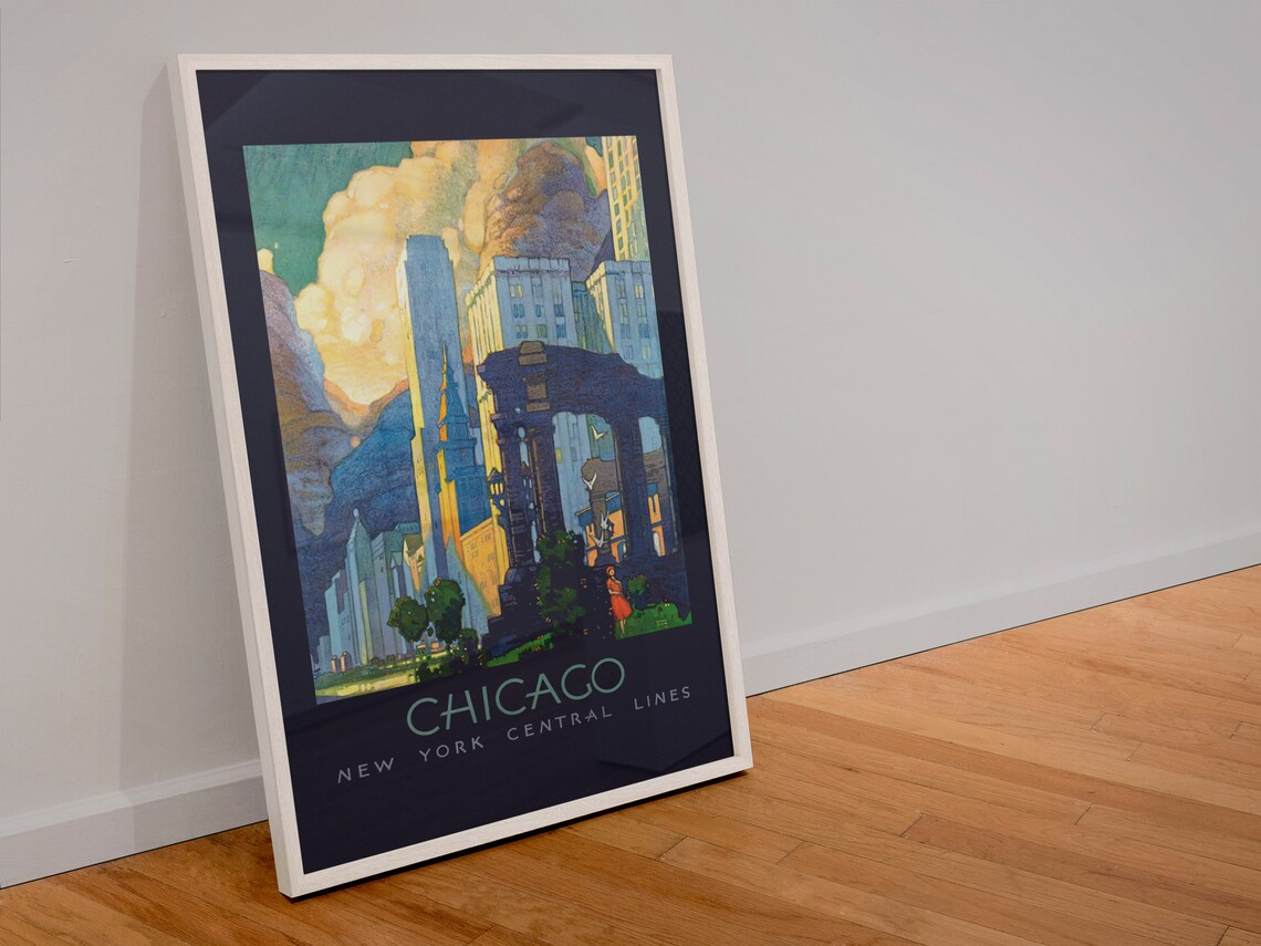 Chicago New York Central Lines Skyline Vintage Railway Travel Poster - Image 4