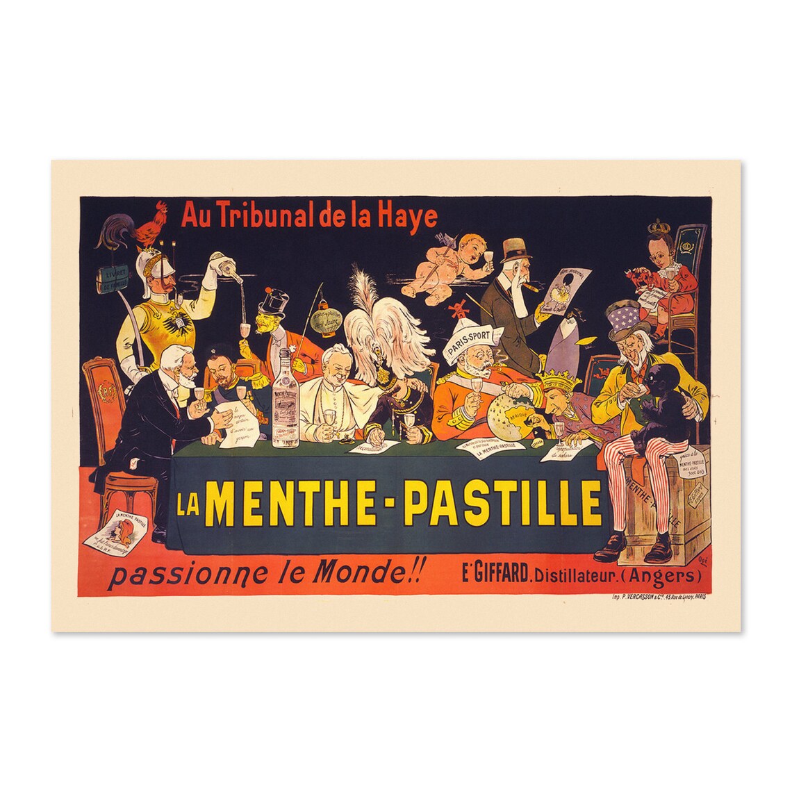 Giffard Menthe Pastille Vintage French Liqueur Caricature Poster