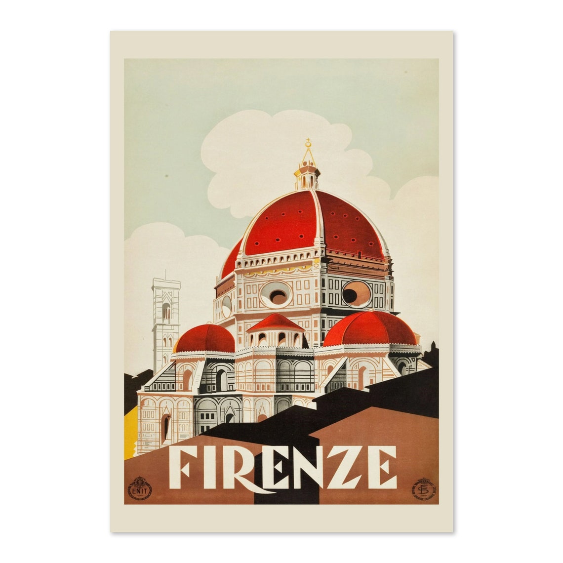 Firenze Italy Florence Duomo Red Dome 1930s Vintage Travel Poster